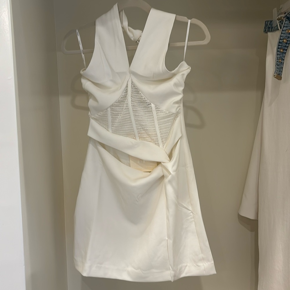 SABO Amaris White neck cross cross halter dress
